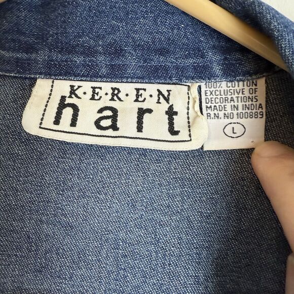 Vintage Karen Hart Womens Large Snowman Denim Jacket Winter GrandmaCore 90s - Picture 5 of 11